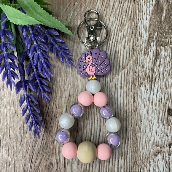 Fingerlet Peacock Purple Silicone Beaded Handmade Keychain Bracelet Custom Key - Picture 1 of 5